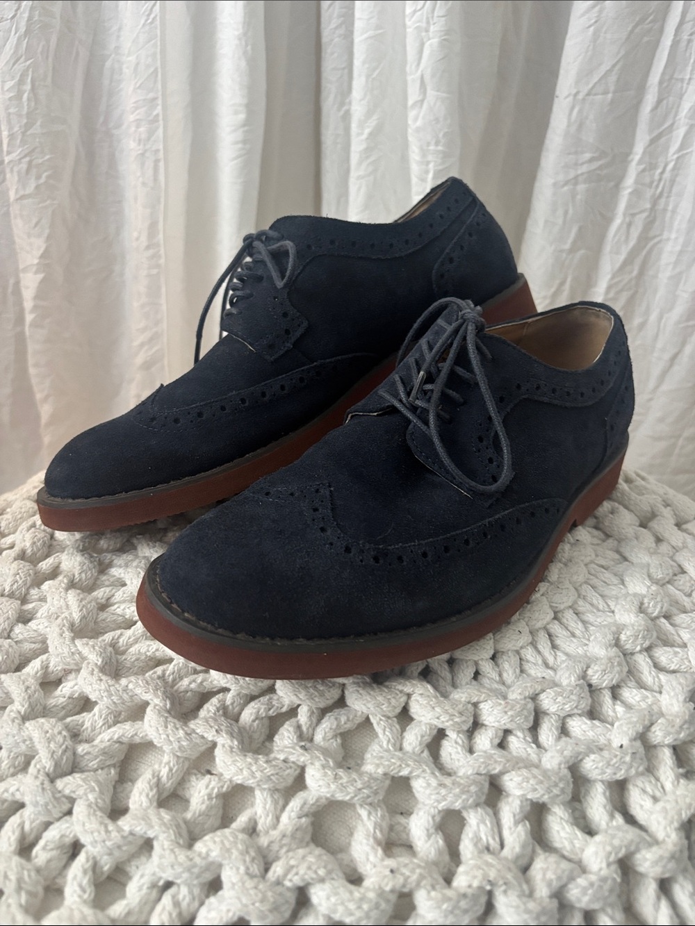 Alfani Navy Suede Wingtip Derbys with Brown Sole